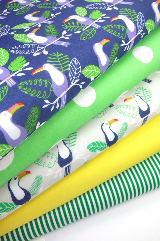 Fabric Bundles Fat Quarters Polycotton Material Florals Spots Stripes Craft - TROPICAL