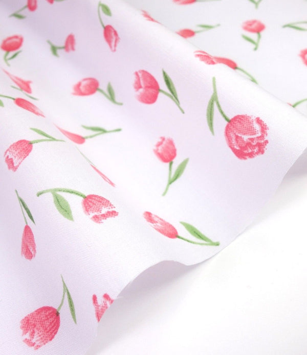 Tulips Pink Shabby Chic Polycotton Floral Fabric Select Size