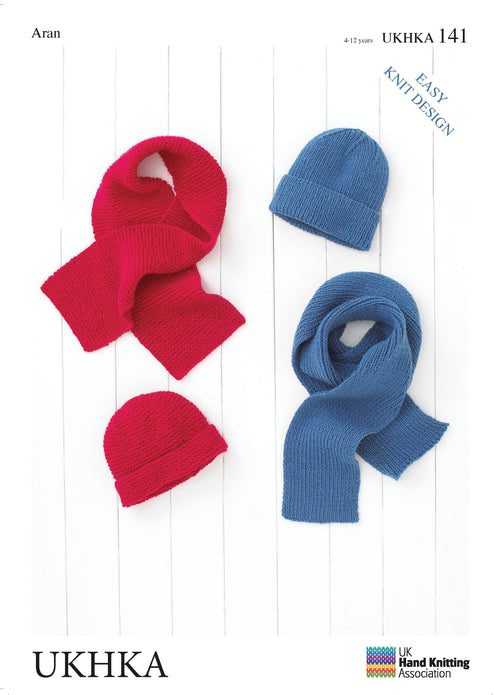 Aran Knitting Pattern Red Blue Children Hats Scarves 4-12 Years - Hobby & Crafts