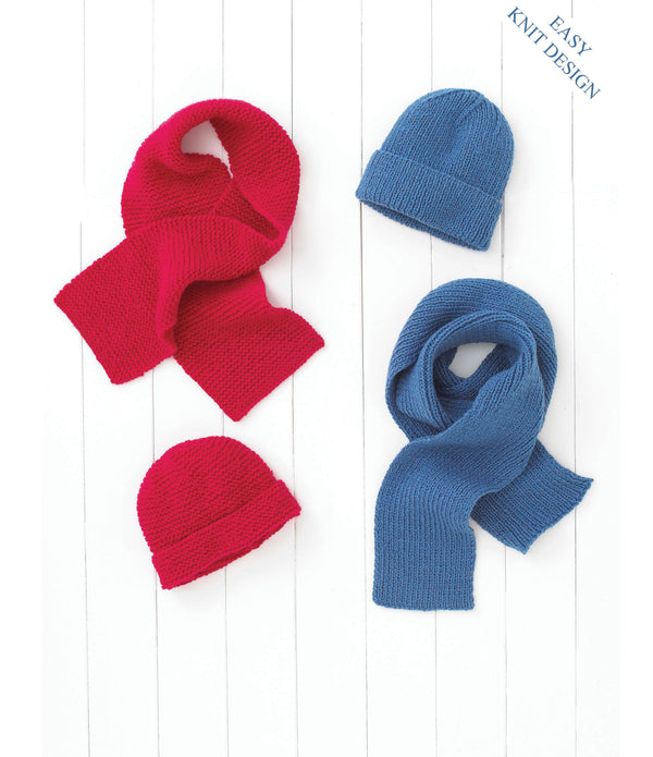 Aran Knitting Pattern Red Blue Children Hats Scarves 4-12 Years - Hobby & Crafts