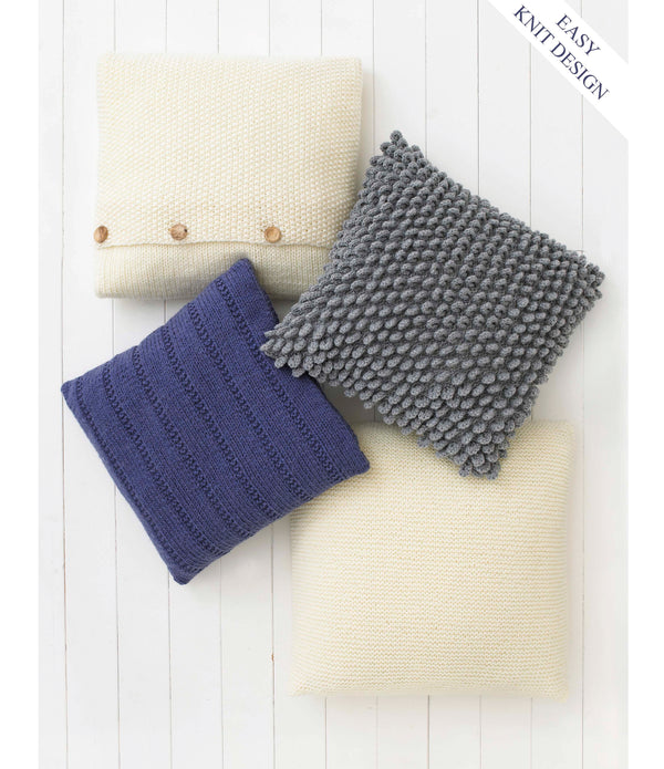 4 x Chunky Aran Knitting Pattern Assorted Size Cushion Covers - Hobby & Crafts