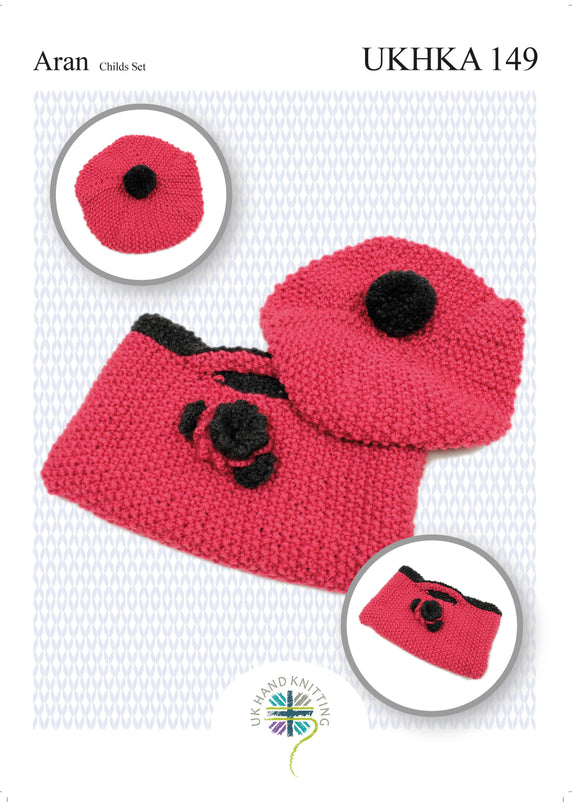 Aran Knitting Pattern Pink Colour Child Beret Floral Bag - Hobby & Crafts