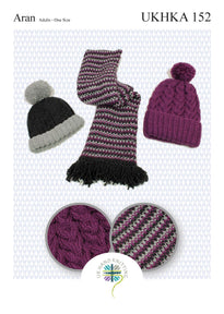 Aran Knitting Pattern Black Grey Purple Colour Adult Scarf Hats - Hobby & Crafts