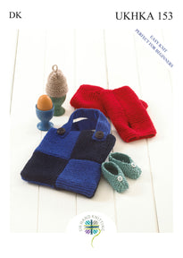 Double Knitting Pattern Egg Cosy Wrist Warmers Baby Shoes Bag - Hobby & Crafts