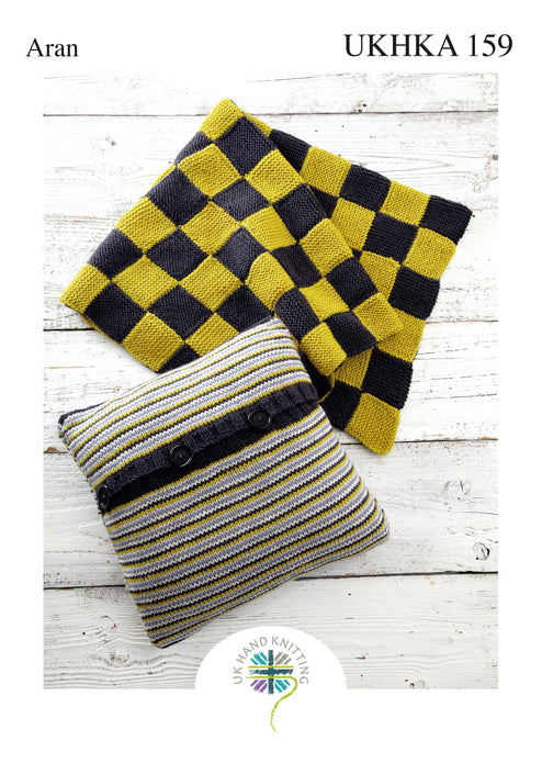 Aran Knitting Pattern Woolen Striped Square Shape Cushion Covers Checked Blanket - Hobby & Crafts