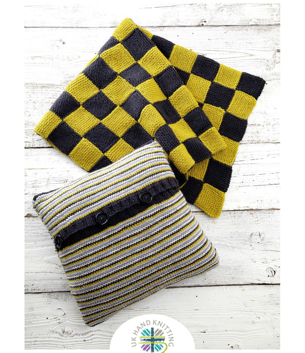 Aran Knitting Pattern Woolen Striped Square Shape Cushion Covers Checked Blanket - Hobby & Crafts