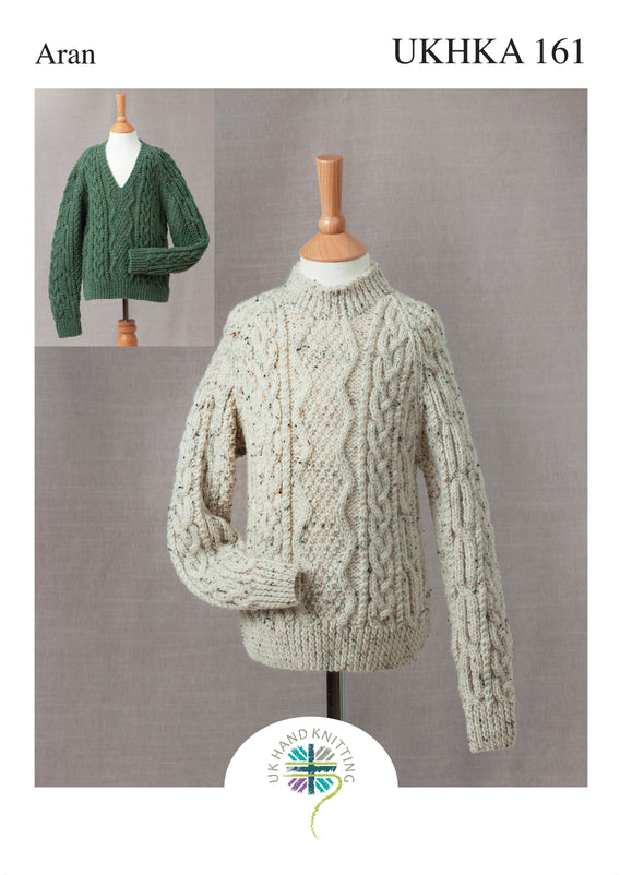 2 x Assorted Necklines Aran Knitting Pattern Woolen Childrens Jumpers - Hobby & Crafts