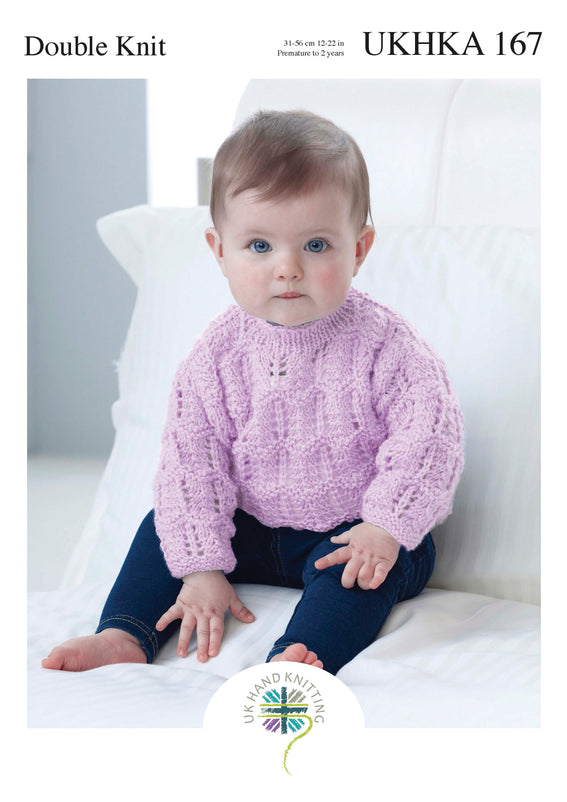 Double Knitting Pattern Purple Lace Detail Jumper 0 To 2 years 31-56 cm 12-22 inches - Hobby & Crafts