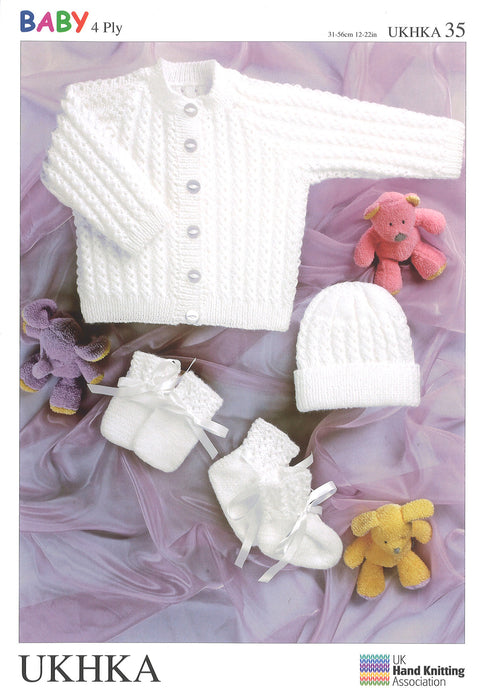 4 Ply Knitting Pattern Jacket Hat Mittens Booties 0 - 2 Years 31-56 cm 12-22 inches - Hobby & Crafts