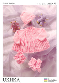 Double Knitting Pattern Matinee Coat Bonnet Booties Mittens 0 To 2 years 31-46 cm 12-18 inches - Hobby & Crafts