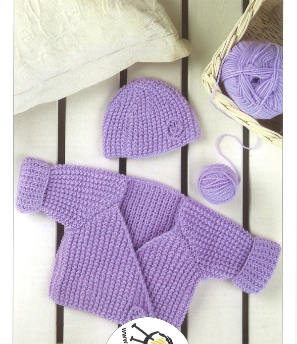 Knitting Pattern Wrap Cardigan Hat 0 to 4 Years 41-61 cm 16- 24 inches - Hobby & Crafts