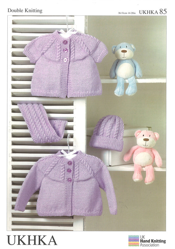 Double Knitting Pattern Cardigans Scarf Hat 0 To 2 years 36-51 cm 14-20 inches - Hobby & Crafts