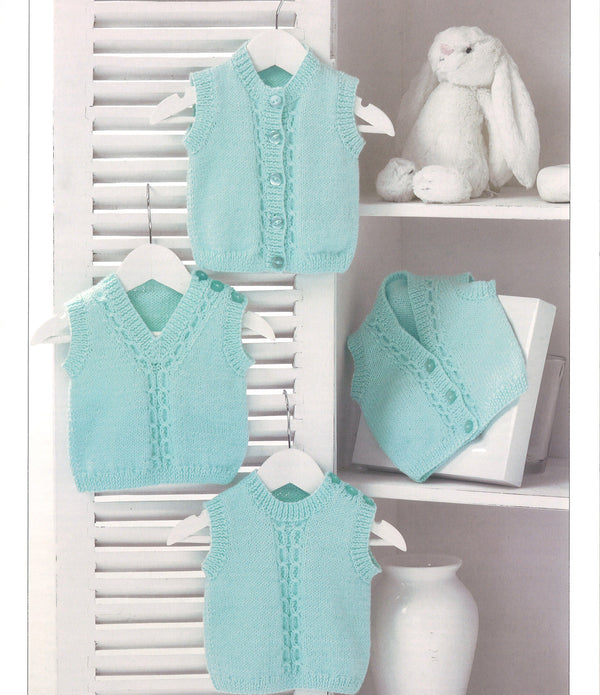 Double Knitting Pattern Waistcoats Slipovers 0 To 2 years 31-56 cm 12-22 inches - Hobby & Crafts