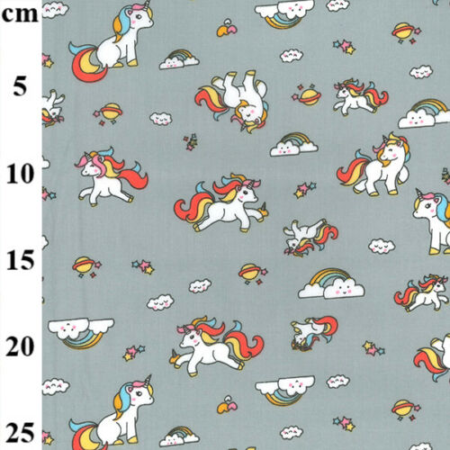 Unicorn In Space Grey Polycotton Children Fabric