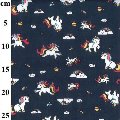 Unicorn In Space Navy Polycotton Children Fabric