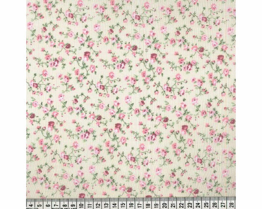 Vintage Beige Shabby Chic Polycotton Floral Fabric Select Size