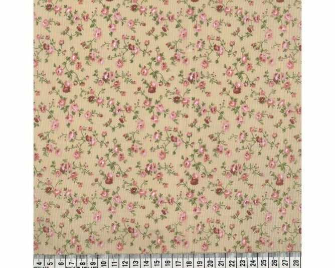 Vintage Tan Brown Shabby Chic Polycotton Floral Fabric