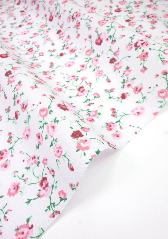 Vintage White Shabby Chic Polycotton Floral Fabric