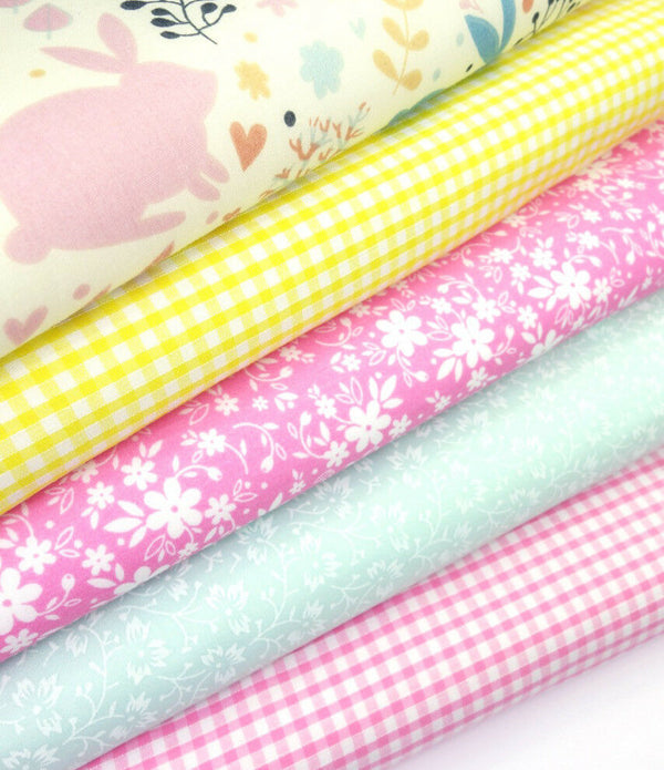 Fabric Bundles Fat Quarters Polycotton Material Woodland Bunnies Gingham Florals Children Craft