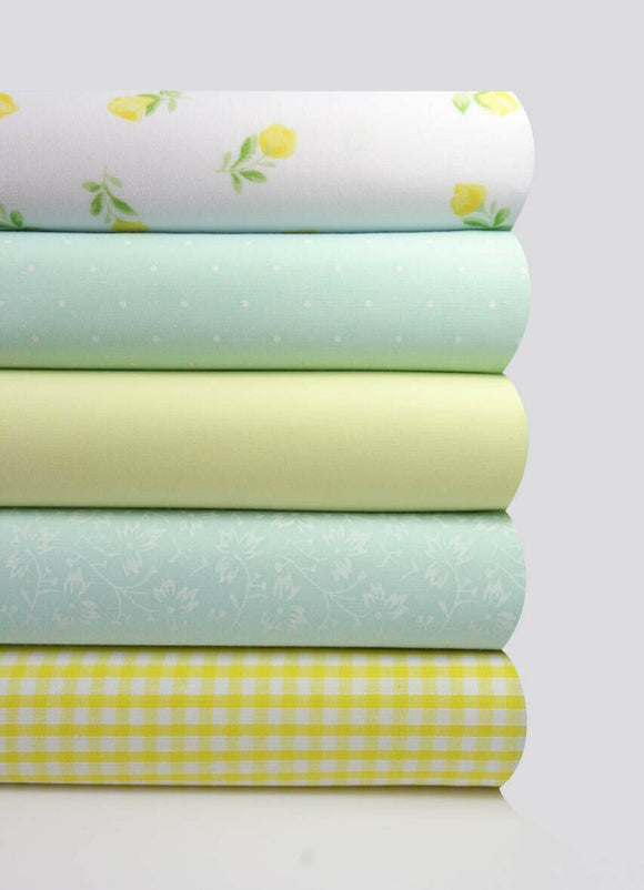 Fabric Bundles Fat Quarters Polycotton Material Florals Gingham Spots Craft - YELLOW DUCK EGG