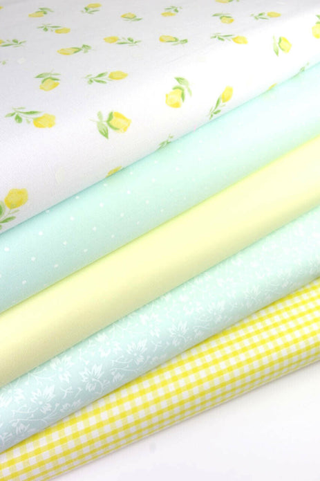 Fabric Bundles Fat Quarters Polycotton Material Florals Gingham Spots Craft - YELLOW DUCK EGG