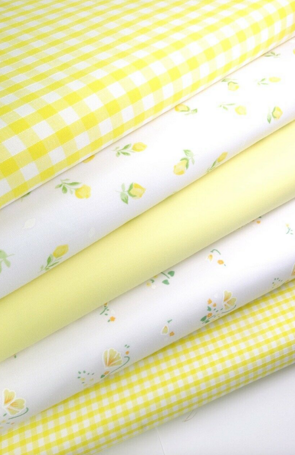 Fabric Bundles Fat Quarters Polycotton Material Florals Gingham Plain Craft - YELLOW