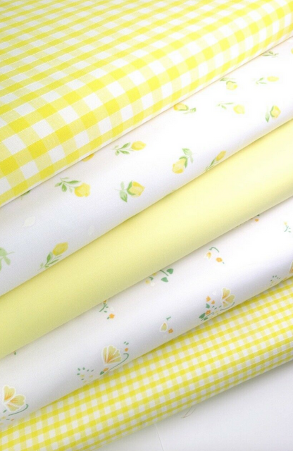 Fabric Bundles Fat Quarters Polycotton Material Florals Gingham Plain Craft - YELLOW