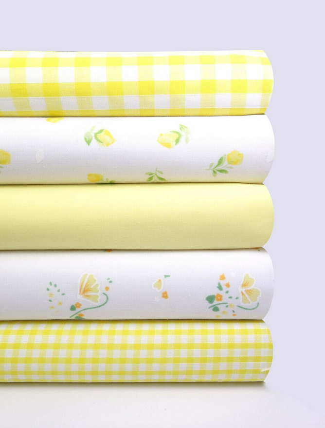 Fabric Bundles Fat Quarters Polycotton Material Florals Gingham Plain Craft - YELLOW