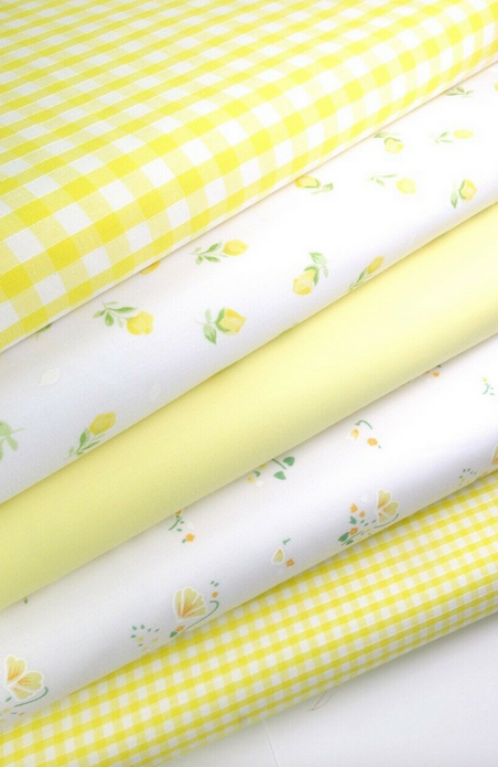 Fabric Bundles Fat Quarters Polycotton Material Florals Gingham Plain Craft - YELLOW