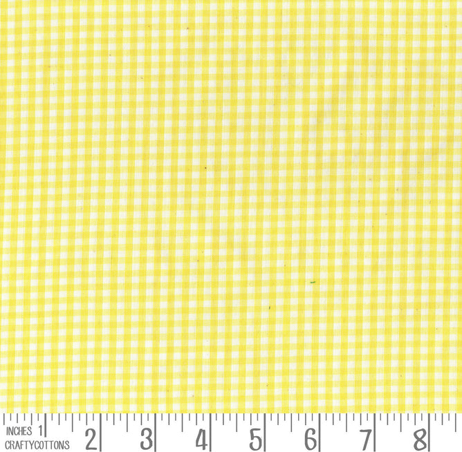 Yellow Gingham Polycotton 1/8" Checked Fabric Select Size 112cm Wide