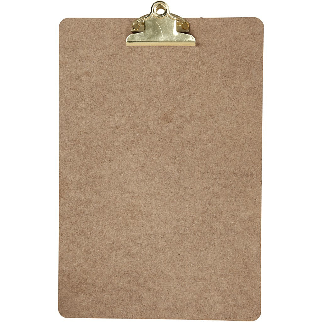 A4 Dark Brown MDF Clipboard With Brass Metal Clip 23cm x 34cm Writing Drawing Accessories - Home - Crafts