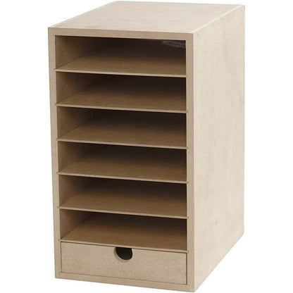 A5 Paper Card Storage Filing Cabinet MDF Wood Wooden Strong 6 Shelves 1 Drawer - Home - Crafts