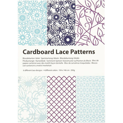 A5 x 24 Assorted Colour Different Design Lace Patterns Cardboard Sheets Pad 200g - Home - Crafts