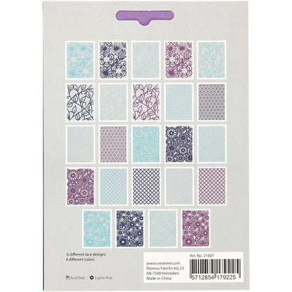 A5 x 24 Assorted Colour Different Design Lace Patterns Cardboard Sheets Pad 200g - Home - Crafts