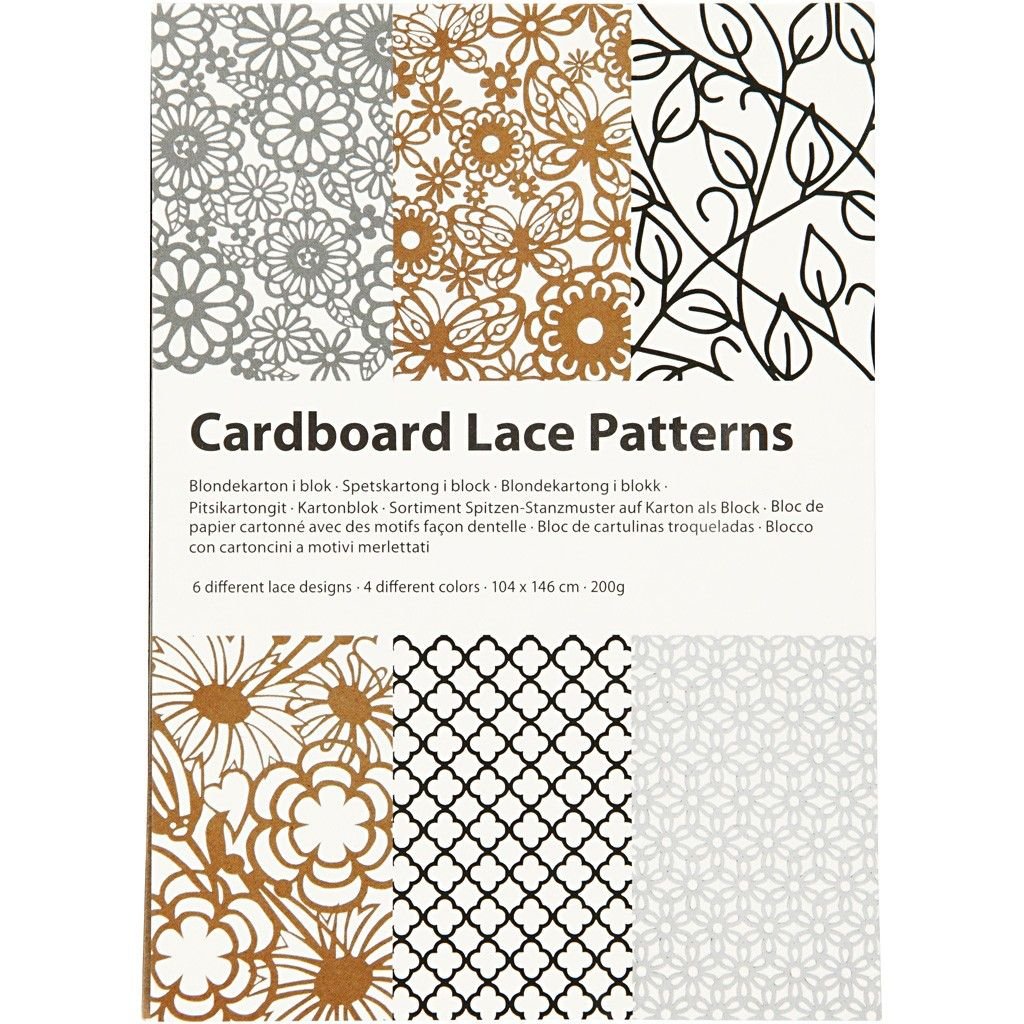 A6 x 24 Assorted Colour Different Design Lace Patterns Cardboard Sheets Pad 200g - Home - Crafts