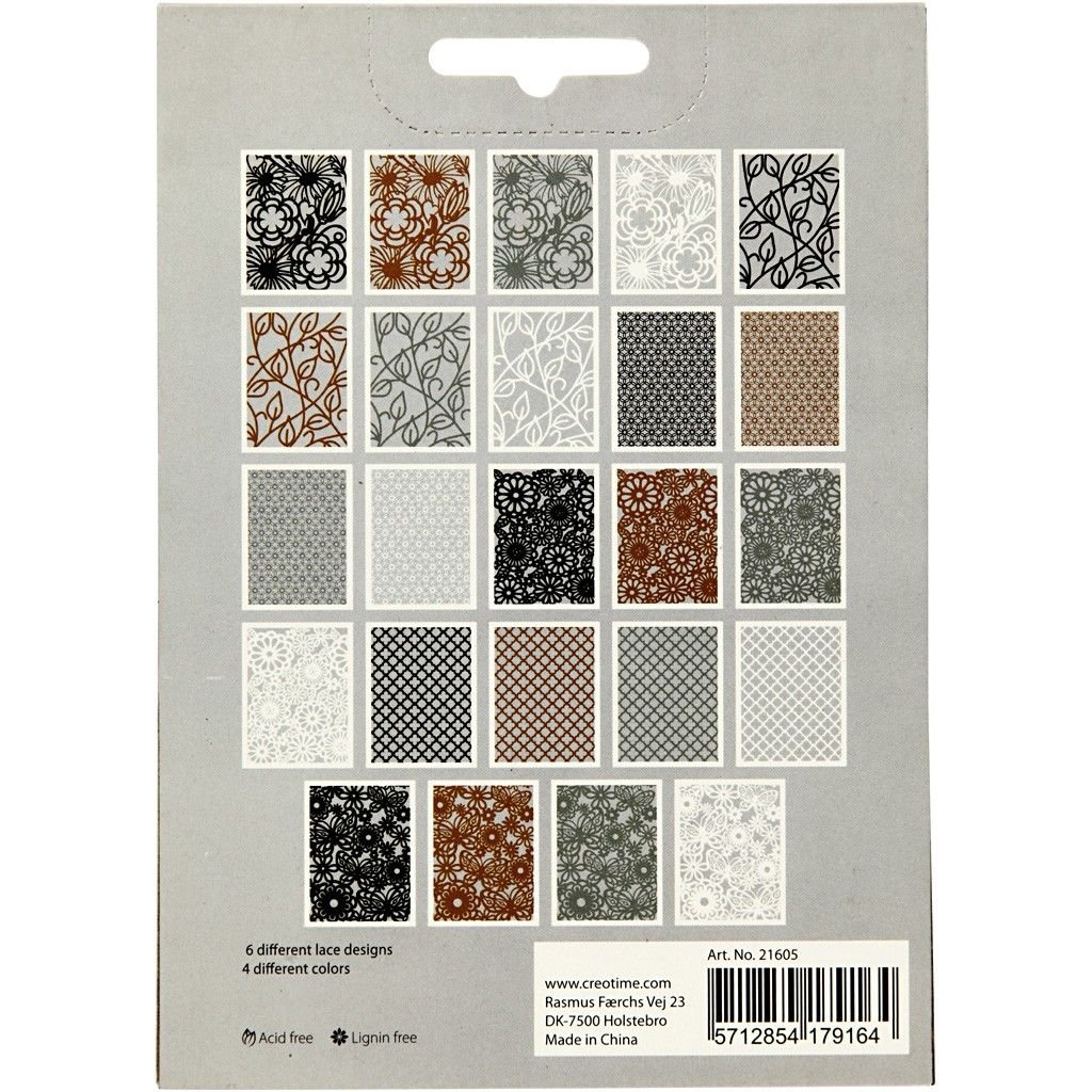 A6 x 24 Assorted Colour Different Design Lace Patterns Cardboard Sheets Pad 200g - Home - Crafts