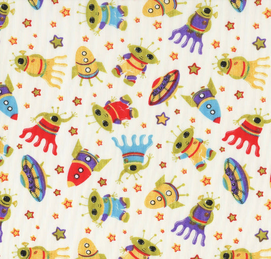 Aliens Cream Polycotton Children Fabric Choose Size - Home - Crafts