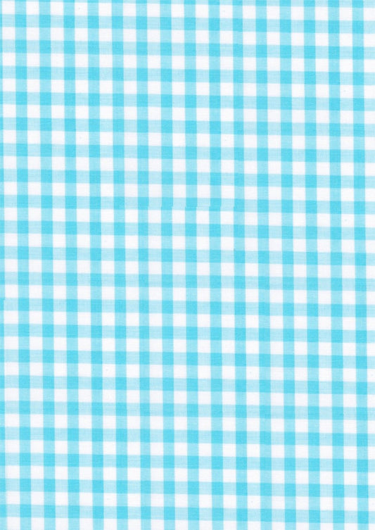 Aqua Gingham Polycotton 1/4" Checked Fabric Select Size 112cm Wide - Home - Crafts