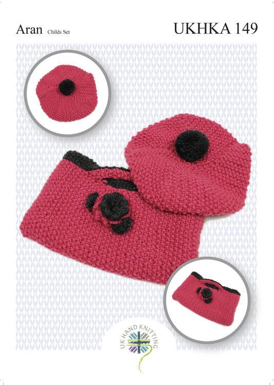 Aran Knitting Pattern Pink Colour Child Beret Floral Bag - Home - Crafts