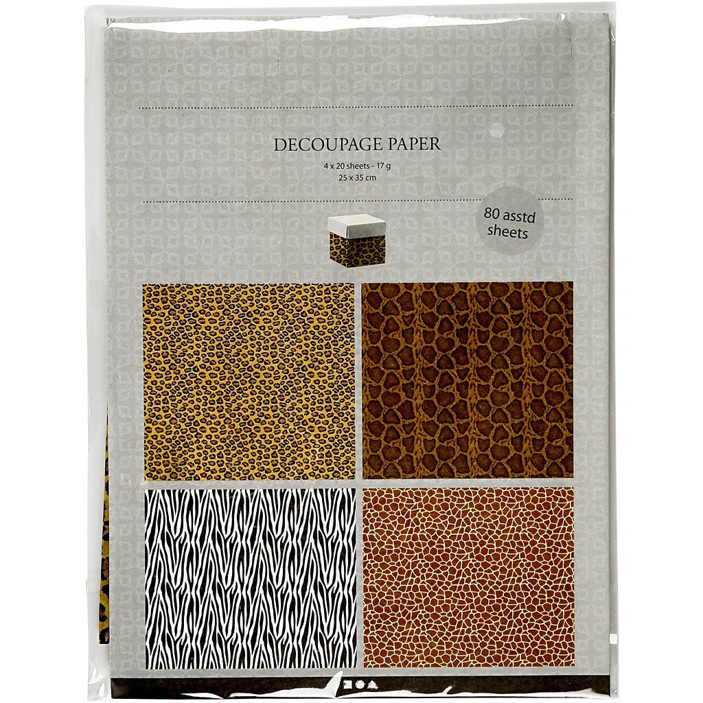 Assorted Sheets of Semi - Transparent Decoupage Papers - 4 Designs - Animal Prints - Home - Crafts