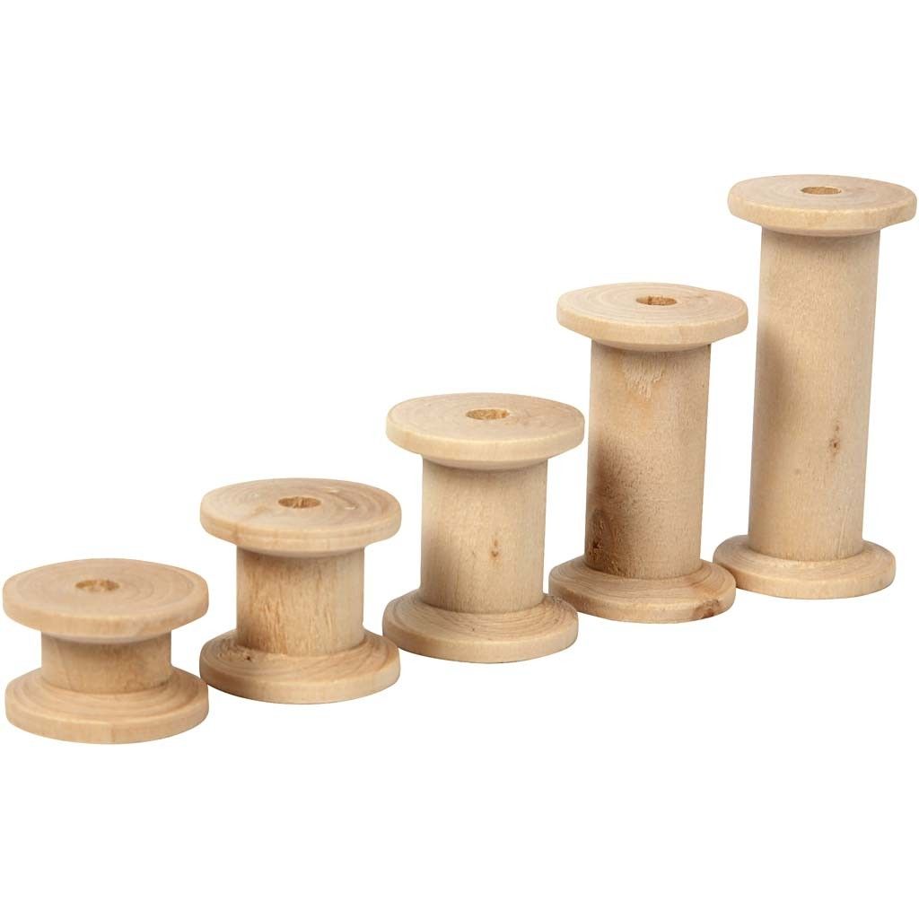 Birch Wooden Thread Spool 5 Different Size Vintage Antique x 10 - Home - Crafts