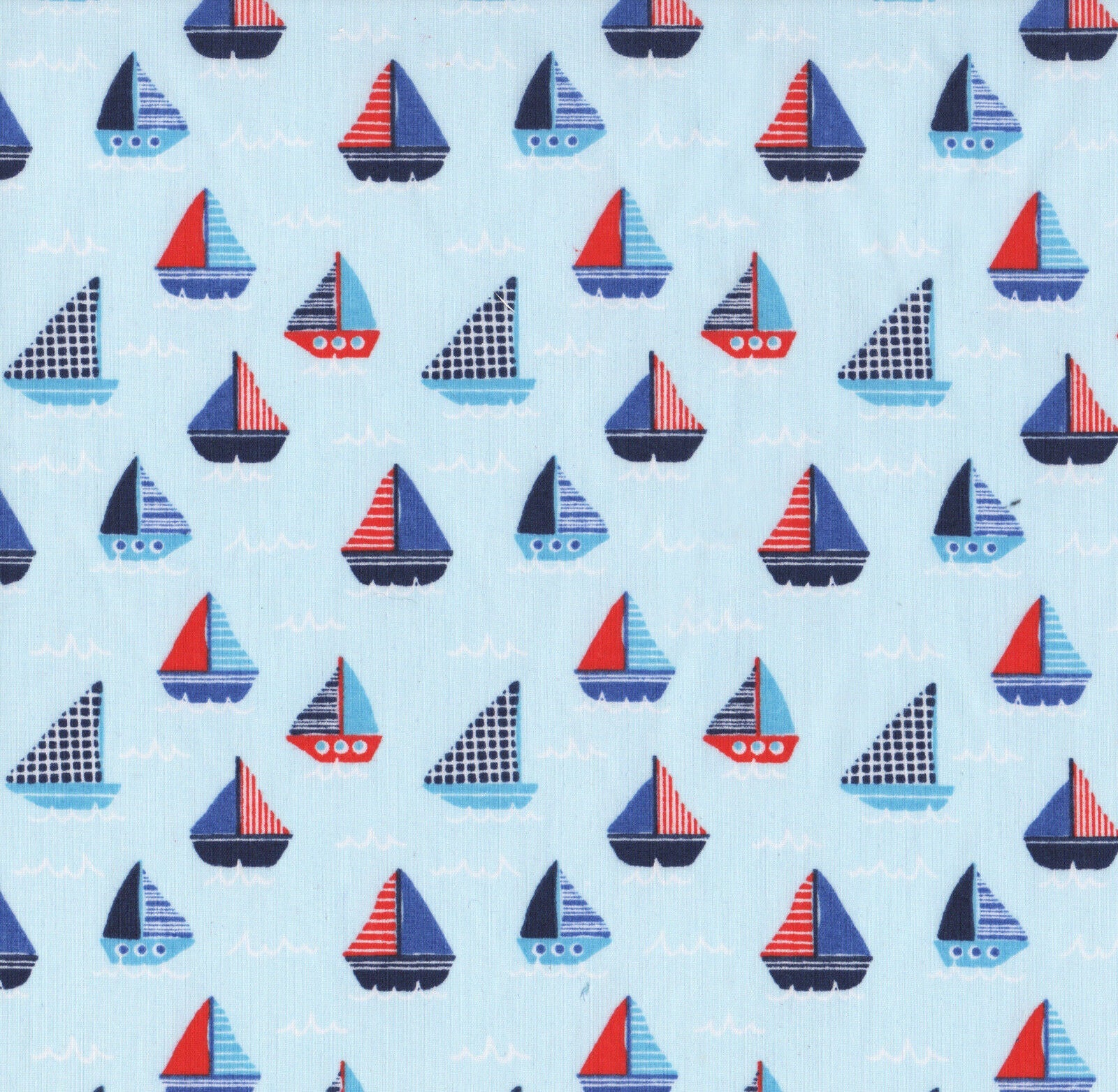 Boats Pale Blue Polycotton Children Fabric Choose Size - Home - Crafts