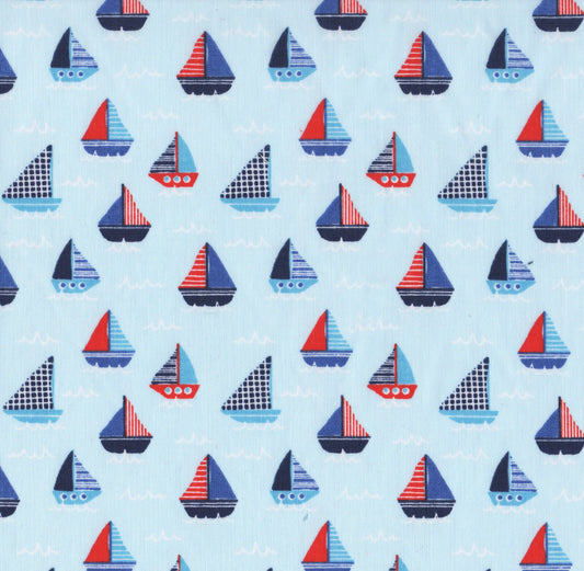 Boats Pale Blue Polycotton Children Fabric Choose Size - Home - Crafts