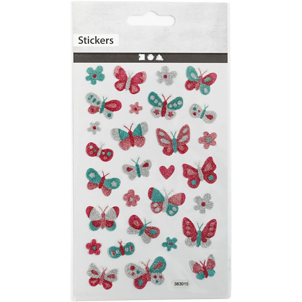 Butteries Flowers Glitter Stickers 10x16cm | Greeting Cards Gift Tags