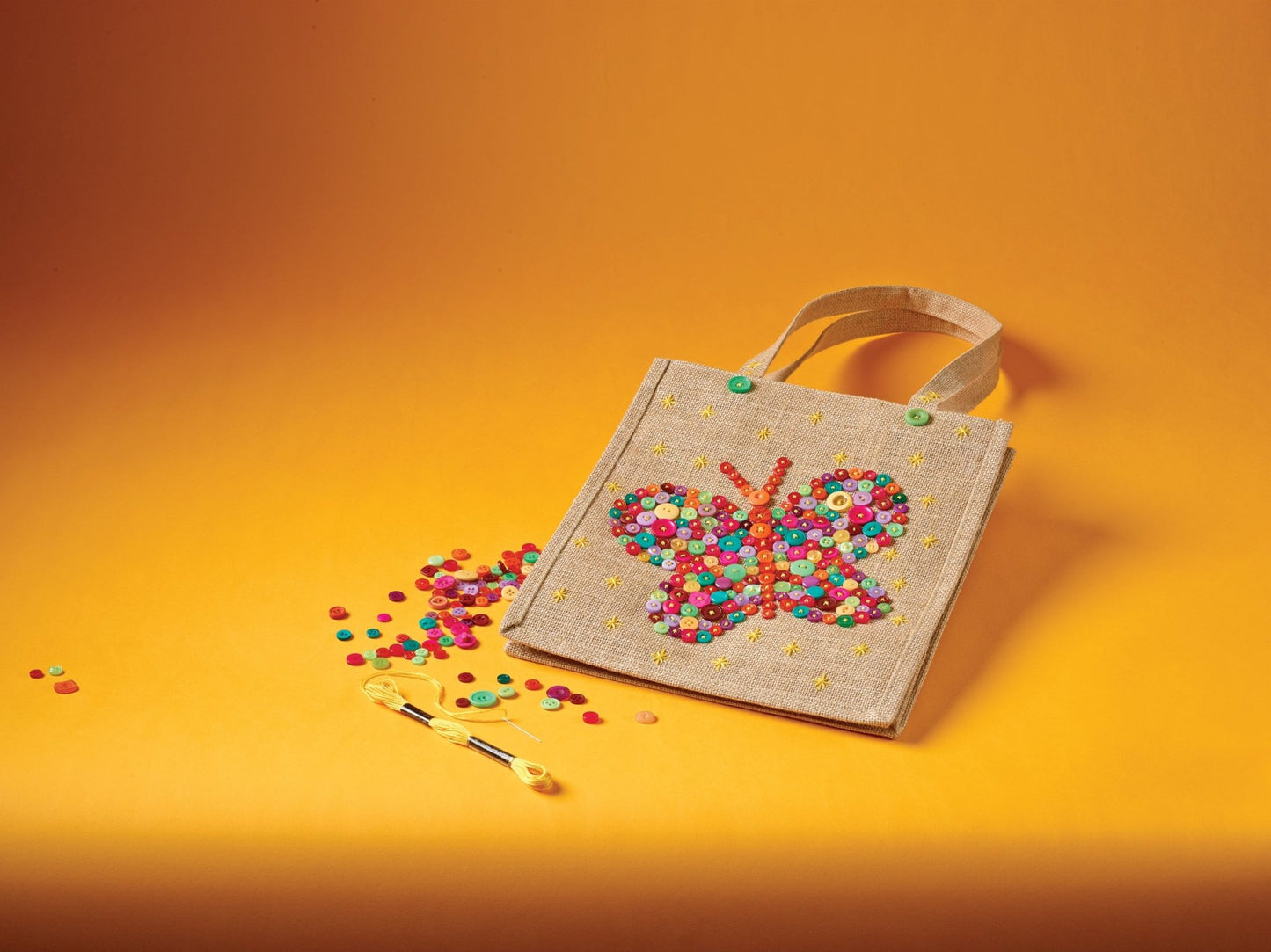 Button Bag Craft Kit Instructions Jute Bag Buttons Thread Needle Design Sheet