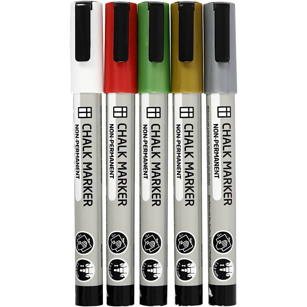 Chalk Markers Water-Based Non-Permanent Washable Line 1,2-3mm Metallic Colours 5 Pieces