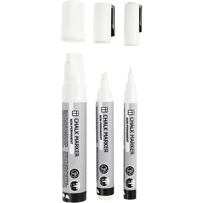 Chalk Markers Water-Based Non-Permanent Washable Line 3. 6. 15mm White 3 pc