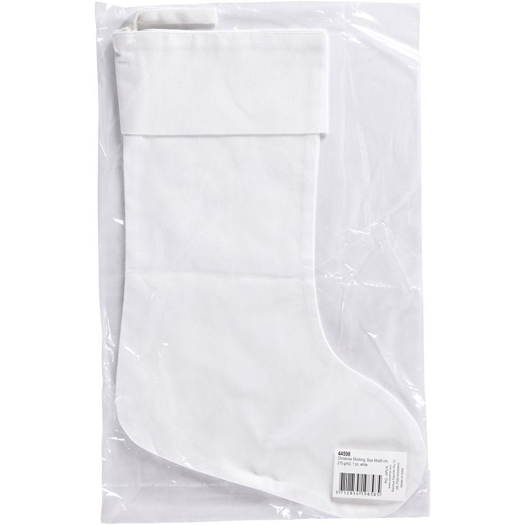 Christmas Classic Stocking 100% Cotton Fabric Hanging Loop 40x26cm 210g White