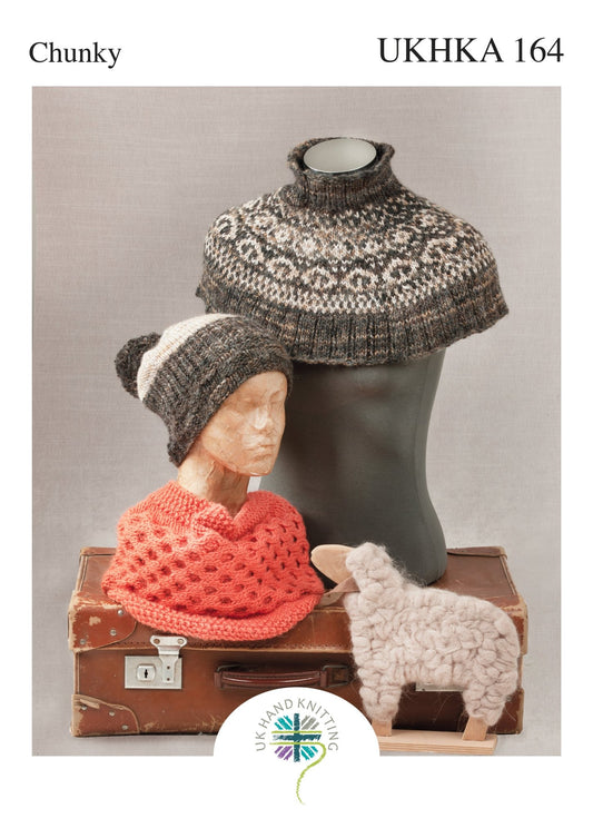 Chunky Knitting Pattern Woolen Woman Mini Poncho Bobble Hat - Home - Crafts