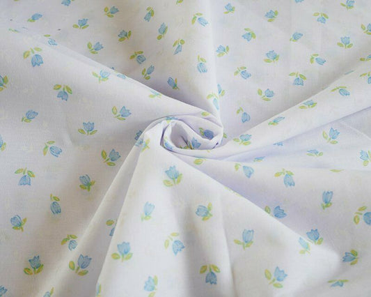 Clara Blue Shabby Chic Polycotton Floral Fabric - Home - Crafts